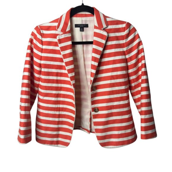 Ann Taylor Jackets & Blazers - Ann Taylor Size 0P Orange White Striped Blazer Jacket